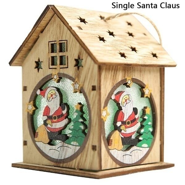 1Pcs Christmas Decorations for Tree LED Light Wood House Cute Tree Hanging Ornaments Holiday Home Decor Party Supplies