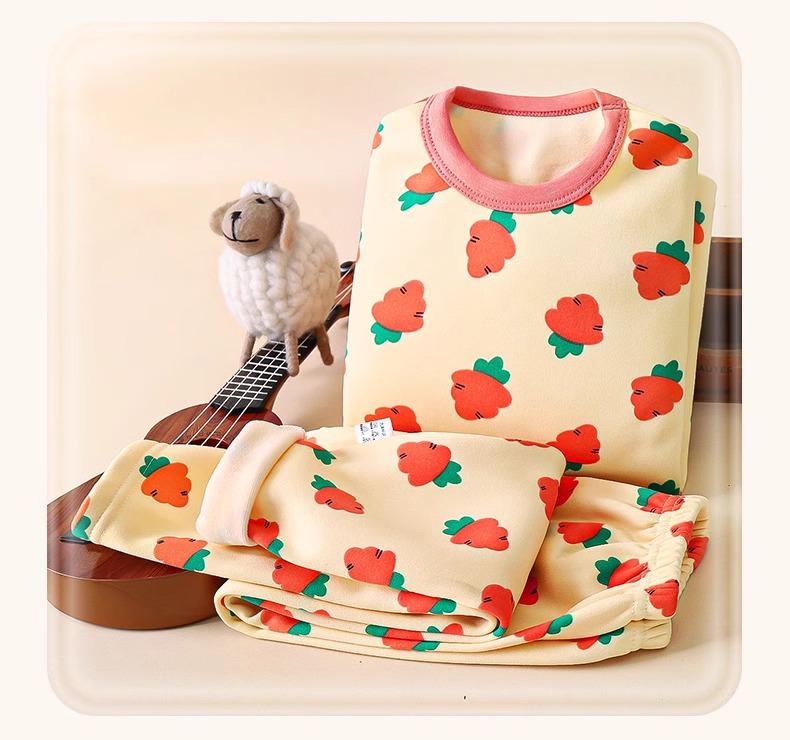 Children's Fleece-Lined Warm Pajama Set for Boys and Girls - Thick Winter Home Wear Pants and Top