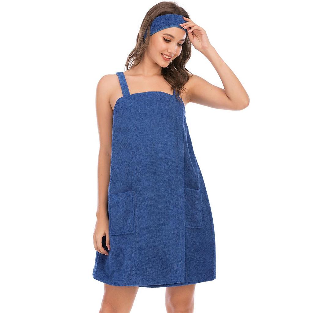Bright Deer Women Terry Spa Bath Wrap Towel Robe with Straps Quick Dry Terrycloth Velcro Elastic Shower Bathrobe with Headband Soft Gym Pool Cover Up