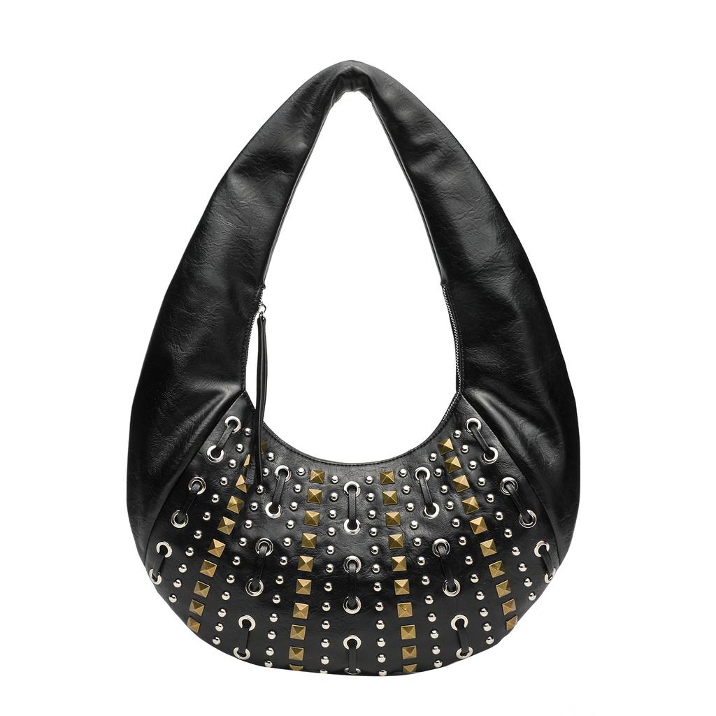 Women's Bag, European and American Punk Style Heavy Industry Rivet Hand-held Shoulder Bag, New Large Capacity Women's Armpit Bag
