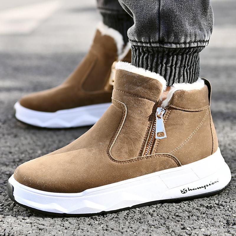 Fashion Men's Winter High Top Keep Warm Shoes Winter New Fashion Warm Thick Snow Boots Zipper Plush Shoes Anti Slip Cotton Snow Boots