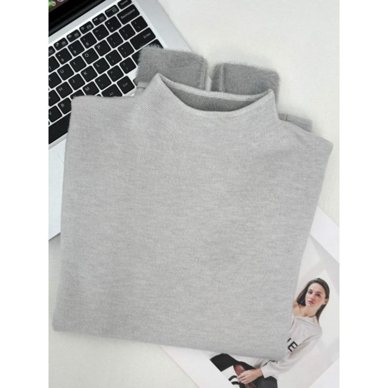 Thickened Integrated Mink Velvet Semi-turtleneck Sweater Women's Autumn and Winter Solid Color Inside Stacked Knitted Sweater Simple Top Base