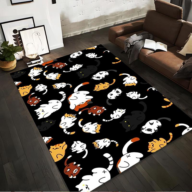 

Cartoon Cat Pattern Carpet with Black Background and Colorful Cats Design Suitable for use as an anti-slip for room and bedroom sofas 40x60cm( 15x23in )