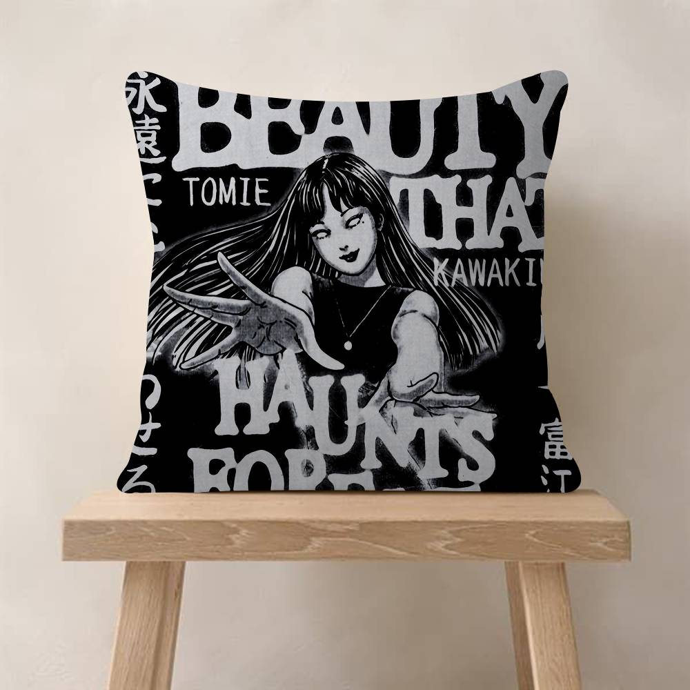 Junji Ito Tomie Retro Kawakami Pillow Covers Cartoon Sofa Decorative Home Doublesided Printing Short Plush Cute Cushion Cover