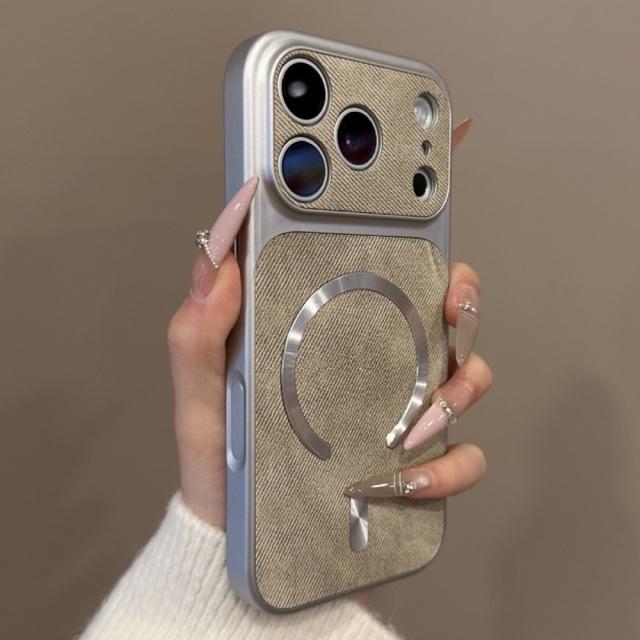 

Ретро Джинсовая Ткань Для Чехла MagSafe Для iPhone 17 16 15 14 13 12 Pro Max Магнитная Беспроводная Зарядка Матовый Ударопрочный Чехол iPhone 15 хаки