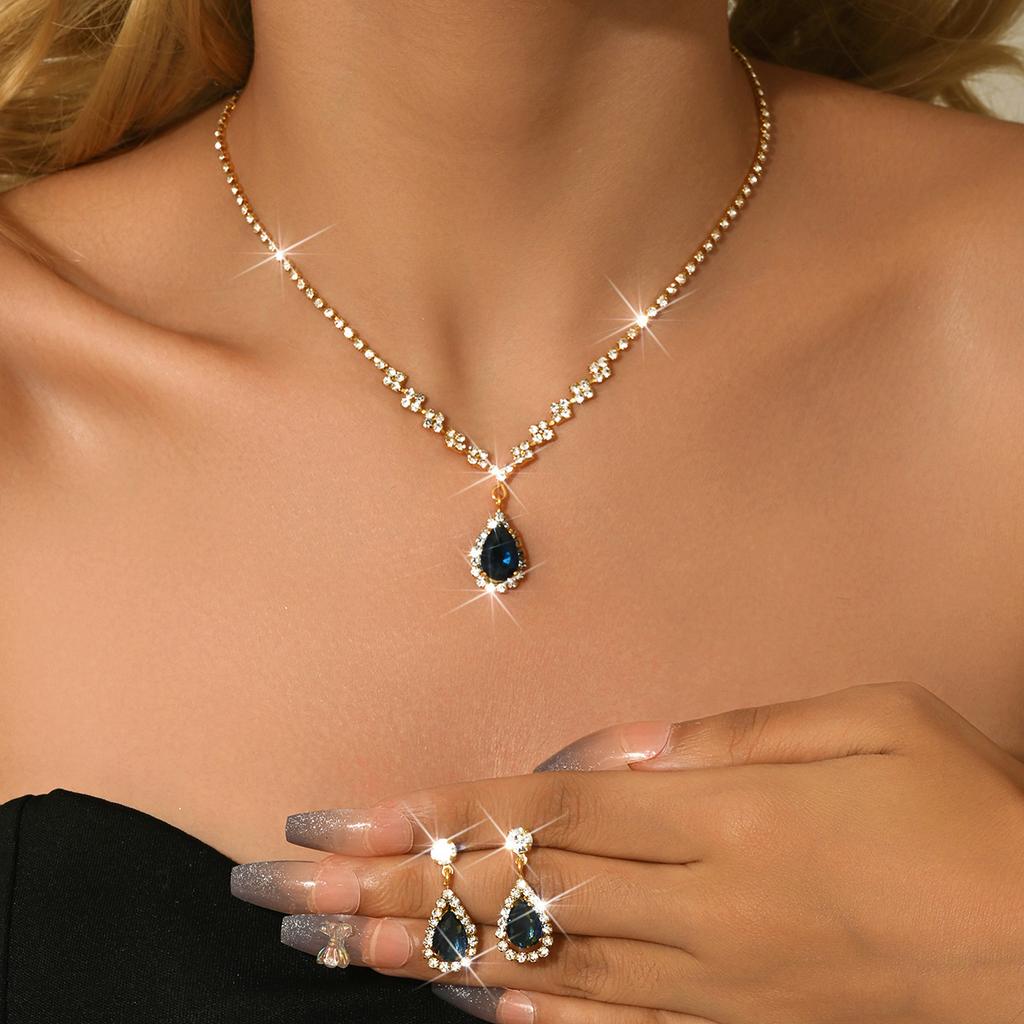 Brautschmuck Halskette Armband Set Strass Zirkon Hochzeitskleid Damen Hochzeitsaccessoires Premium Zweiteiliges Set