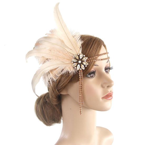 

Женская повязка на голову Винтажная Искусственные перья Стразы Кисточка Павлиний Декоративная Изысканная Для выступлений Свадебная Флаппер Головной убор Аксессуары для волос шампанского