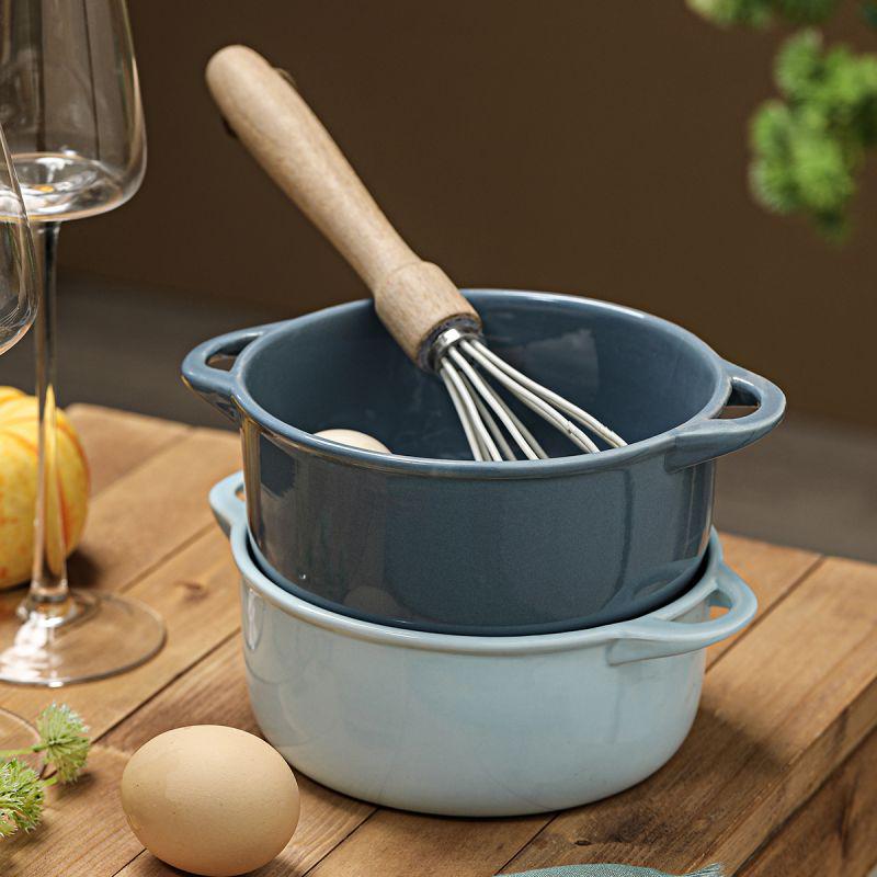 Ceramic Double-Ear Baking Bowl with Lid (400-600ml) - Anti-Scald Soup, Egg, Pudding, Stew Pot