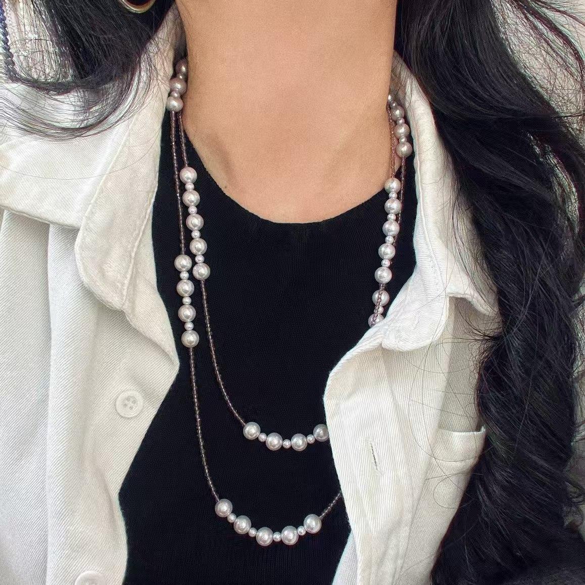 

High Quality Artificial Crystal Pearl Gypsy Design Necklace Collarbone Chain Sweater Chain