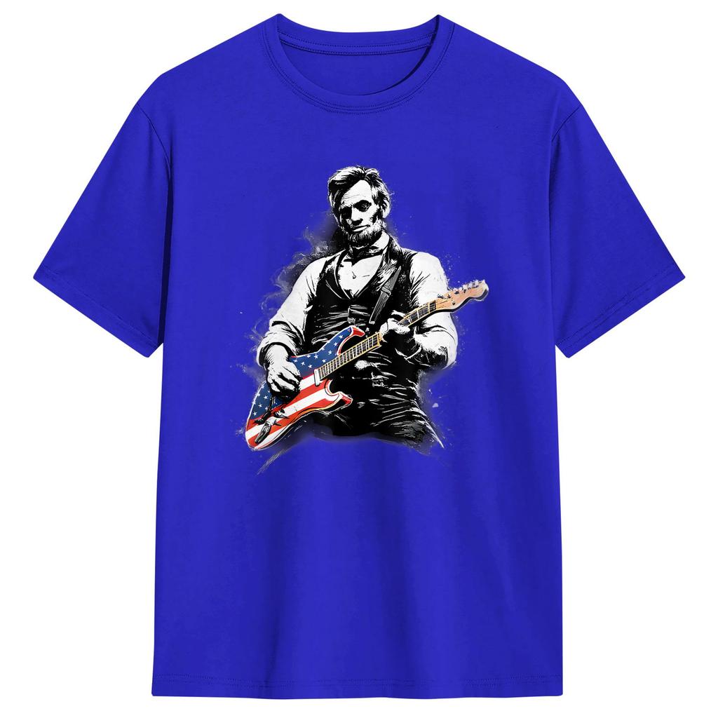 Unisex Abraham Lincoln Abe Lincoln Playing Guitar TShirts   Cotton Tops Summer Classic ShortSleeved TShirt Crew Neck Tshirt