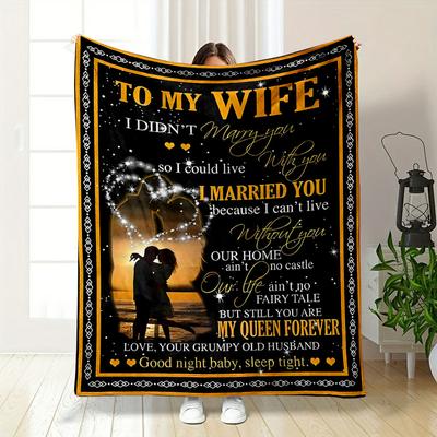 Blanket For Wife Romantic Couple Letter Print Bedroom Blanket for Livingroom Couch Lunch Break Soft Throw for Friend's Festival Gift