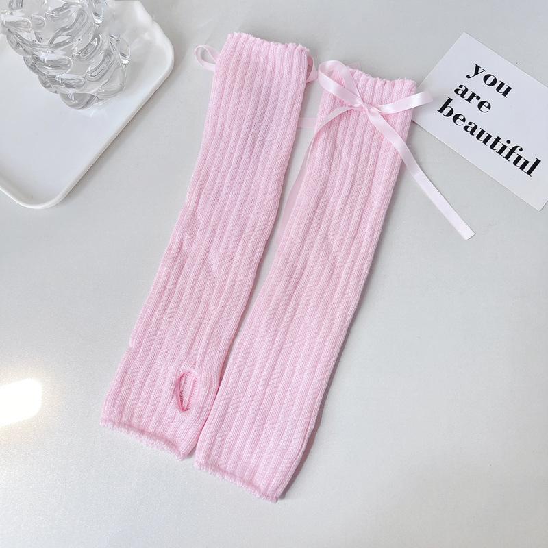 Sweet Girl Lolita Soft Arm Sleeves Bow Tie Long Hand Sleeves Lovely Knitted Fingerless Decorative Gloves Streetwear