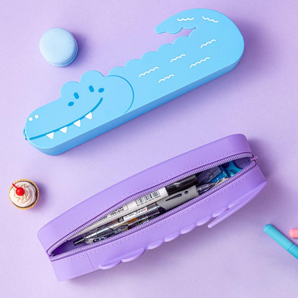 

Cute Crocodile Storage Pouch Large Capacity Stationery Bag Portable Zipper Penbag Students фіолетовий