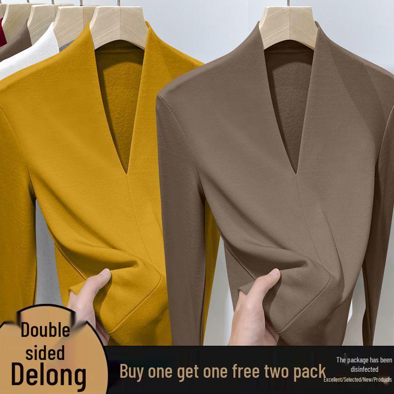 

Женский топ с V-образным вырезом, на флисовой подкладке, теплый, облегающий, с длинным рукавом, для осени/зимы 3XL (70-77.5 kg)