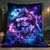 Galaxy Cosmic Symbol Fleece Blanket Purple Blue Space Design Mystical Triangular Pattern Soft Flannel Throw Blanket forSpiritual