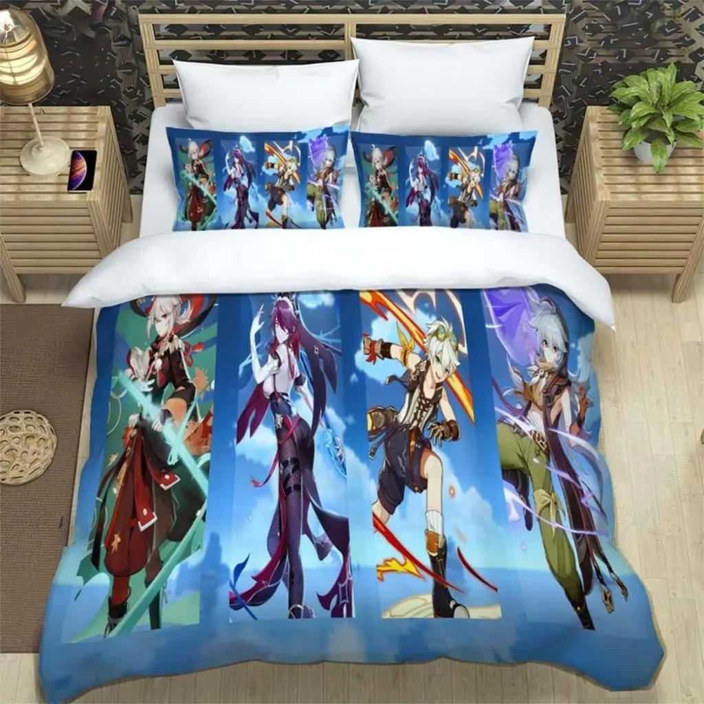 Anime Genshin Impact Duvet Cover Pillowcase Bedding Set Adult Boy Girl Bedroom Decoration Children Single Double Large Size