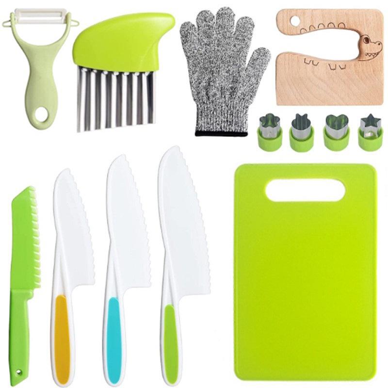 46-Piece Children's Safe Kitchen Set: Plastic Fruit & Vegetable Knives with Embossing Molds and Baby Food Tools. Multiple Styles Available.