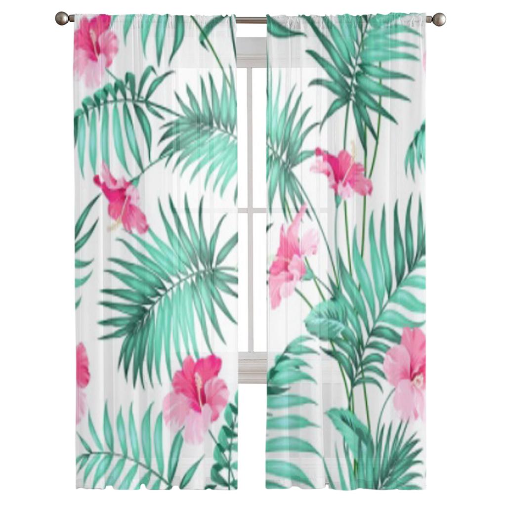 Nahtlose Muster Tropischen Hintergrund Mit Blumen Chiffon Sheer Vorhänge Wohnzimmer Schlafzimmer Dekor Fenster Voiles Tüll Vorhang
