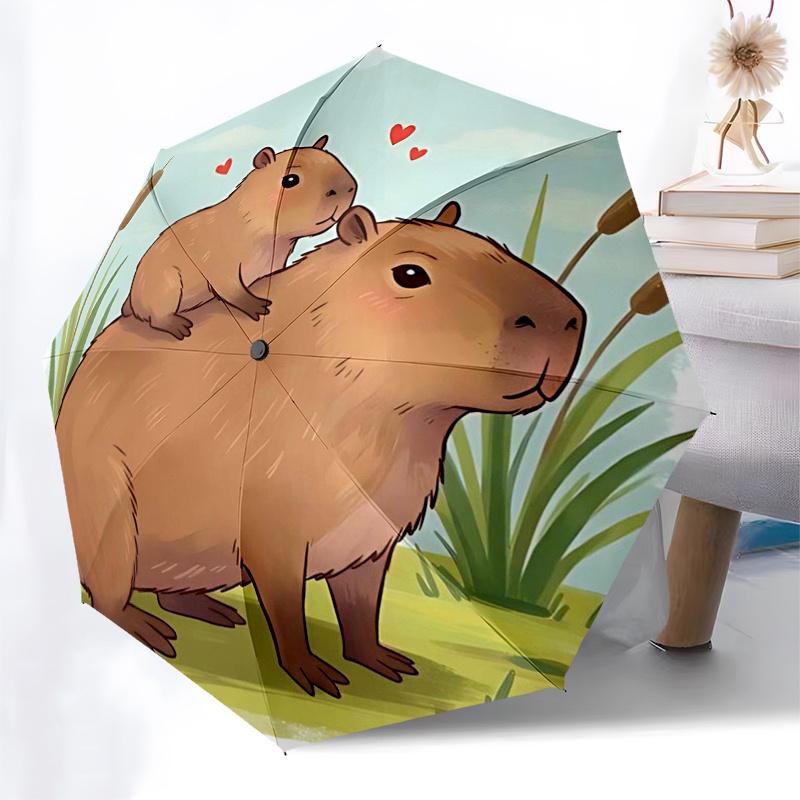 Capybara Themed Travel Umbrella 8 Ribs Automatic Opening and Closing,Portable Folding Design,Compact and Stylish Umbrella Suitable for Out