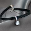 Design Sense Super Flash Zircon Pendant Choker Neck Strap Leather Rope Necklace Women's Short Collarbone Chain Simple