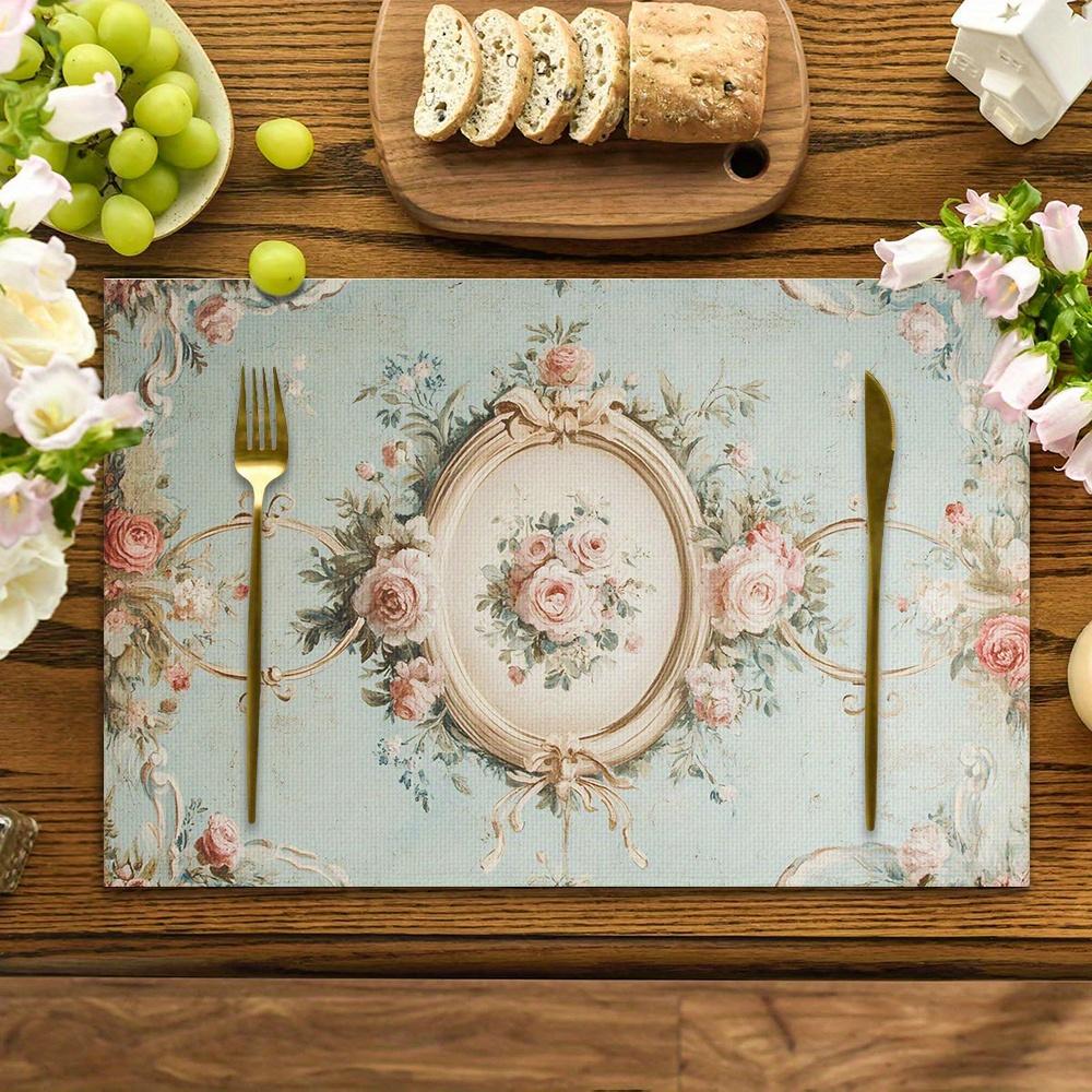 4 Pezzi Runner da Tavola Floreali e a Riccioli Stile Francese Vintage - Tovagliette Rettangolari in Poliestere Lavabili, 12x18 Pollici, Adatte per Sala da Pranzo, Cucina,