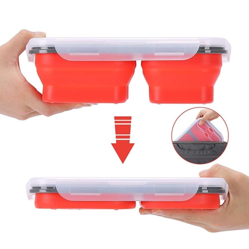 1350ml Foldable Lunch Box with Spork Large Capacity 3 Grids Food Storage Container  Student