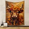 Cow with Floral Crown Painting Style Patterned Tapestry for Bedroom and Living Room Home Decor