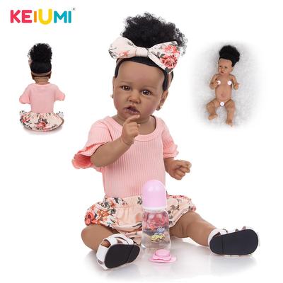 Celotelová silikónová Afrika Black Skin Reborn Baby Dolls 57 CM Real Touch Newborn Batoľa Bábika do vane Hračky Detský darček k narodeninám XMAS