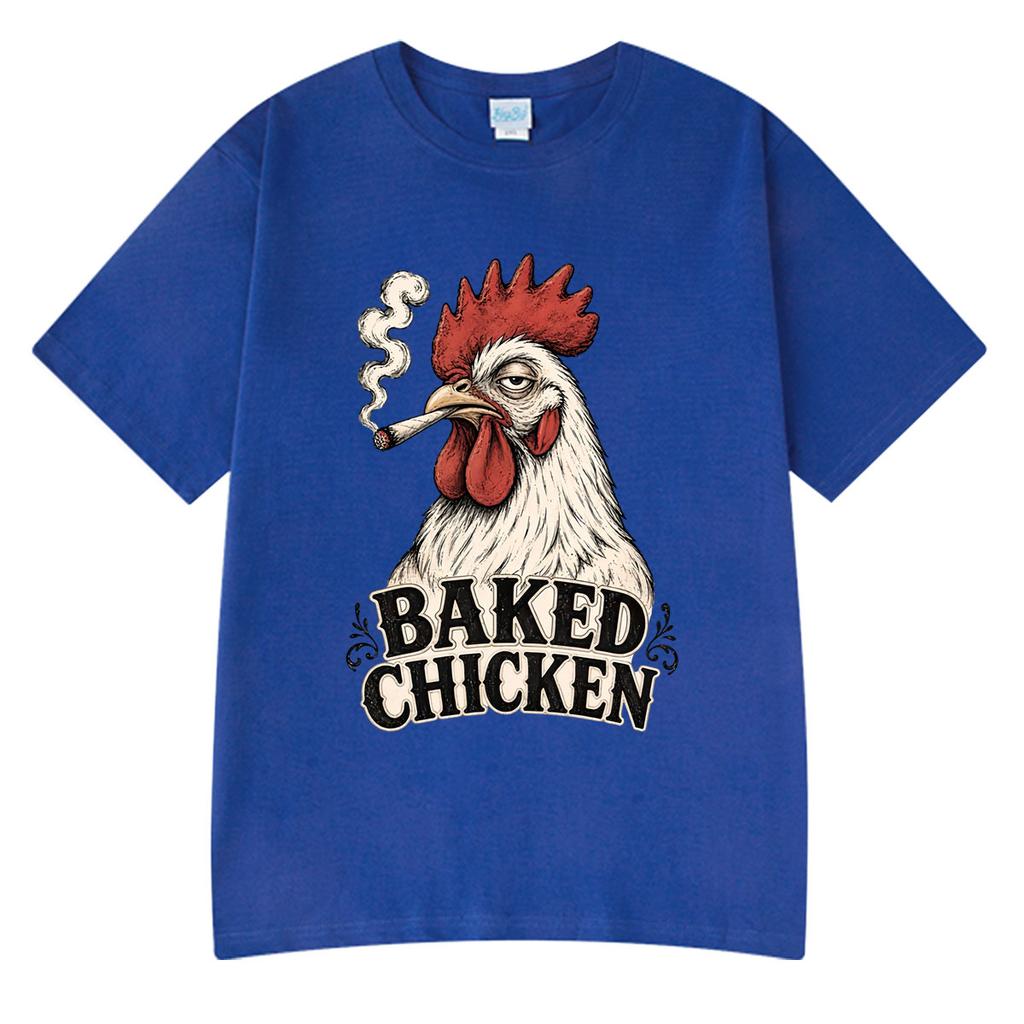 Baked Chicken Smoking Funny Meme Graphic T Shirts Unisex Unisex Cotton Tee Tops Fashion Oversized Short Sleeve Tshirt Streetwears