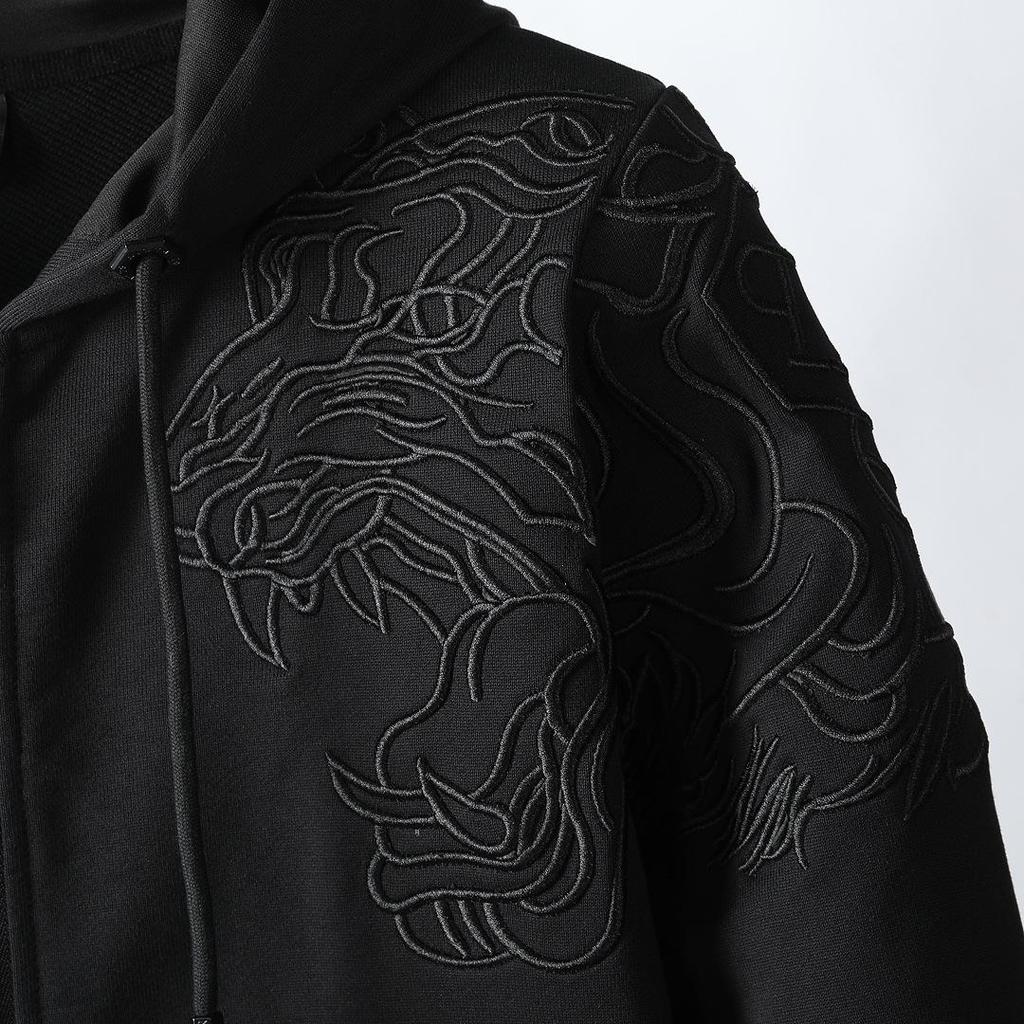 Philipp Plein Europejska Moda Uliczna Męska Kurtka Rozpinana z Haftowaną Głową Tygrysa