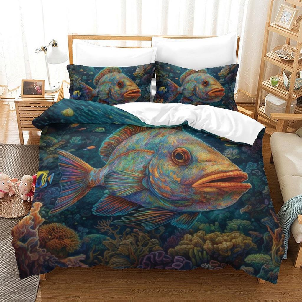 Colorful Fish 3D Digital Printing Polyester Quilt Cover Two Or Three Pieces Can Be
