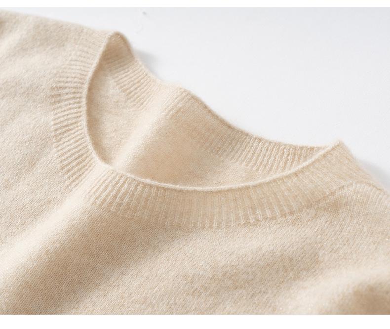 Women's 100% Cashmere Round Neck Loose Pullover Sweater, Long Sleeve, Solid Color Knitwear for Autumn/Winter