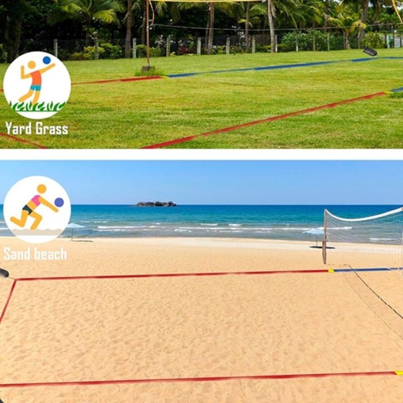Outdoor Volleyball Boundaries Line with Ground Nails Volleyball Courts Webbing Marker for Sand Outdoor Grass Backyard