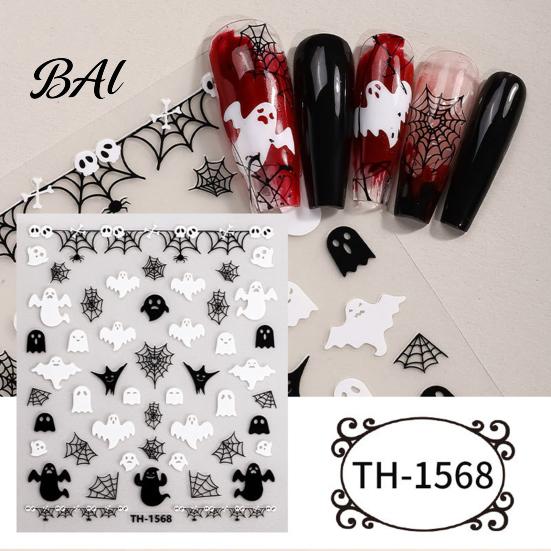 Salon Nail Accessories 6 Sheets Halloween Stickers for Women, Pumpkin Ghost Bat Skull Women Manicure Decoration Decals, Art Home Supplies