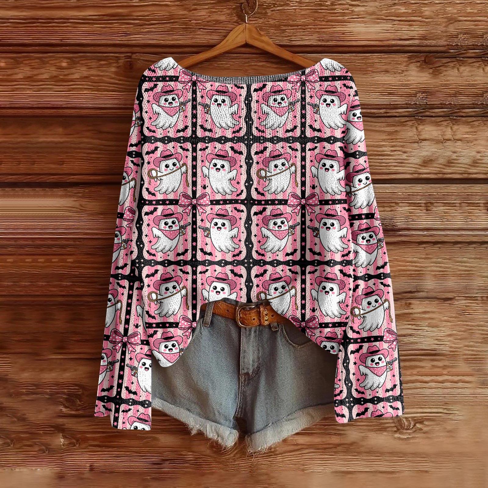 

Женский модный свитер с длинным рукавом и принтом на Хэллоуин XL розовый