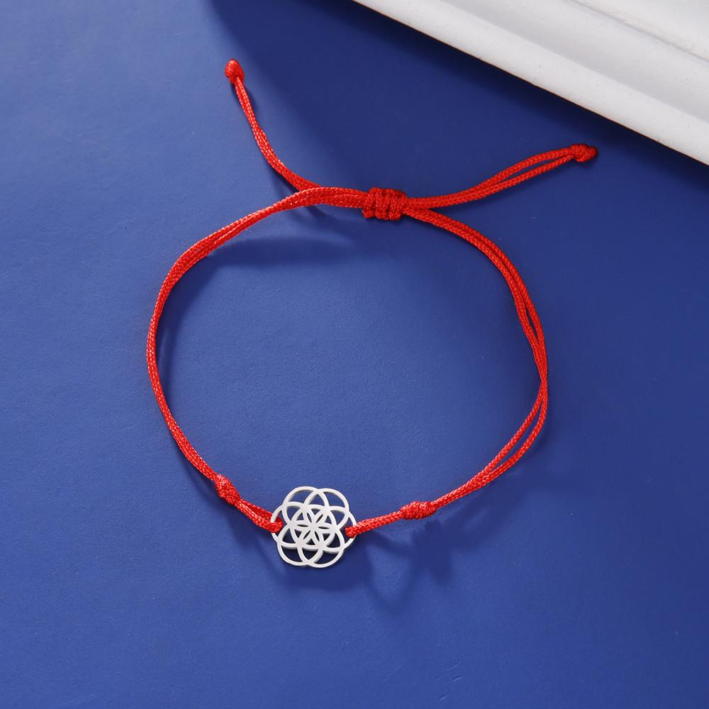 Dawapara Flower of Life Metatron Cube Bracelet for Women Men Adjustable Rope Chain Stainless Steel Charm Bracelet Couple Jewelry
