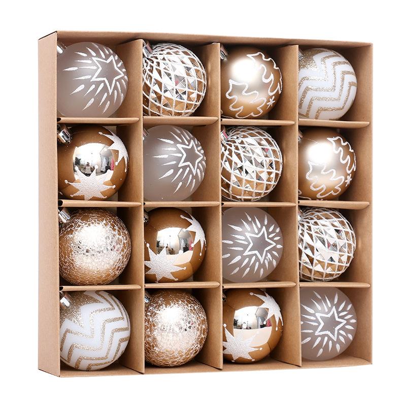 16 Pieces/set, Champagne Gold, Painted Christmas Ball Set, Christmas Tree Decoration, Holiday Pendant, Home Party Decoration, Wedding Decoration