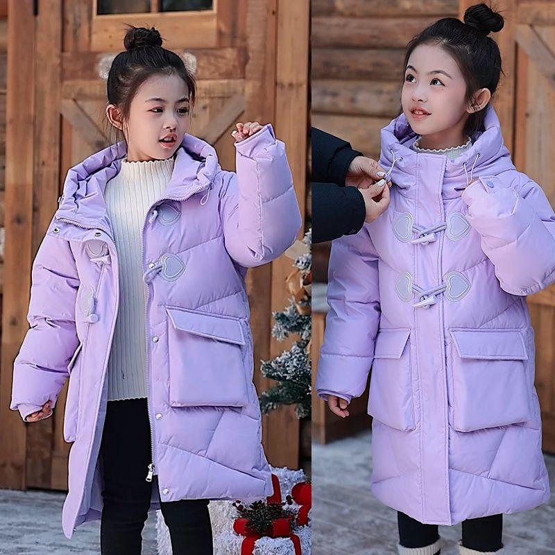 Modische lange Daunenjacken für Mädchen, verdickte Weißenten-Daunenjacken für Kinderprinzessinnen und verdickte Wintermäntel