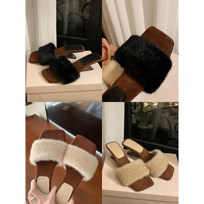 Vlněná verze~ hroznová ma zvýšení výšky 5 cm vílí vítr slovo se čtvercovou špičkou speciální klínek nadýchané pantofle dámské zimní nošení