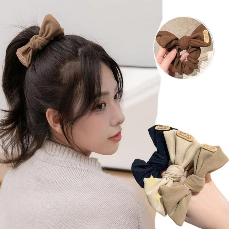 Chouchou coréen à gros nœud, accessoires pour cheveux de couleur unie pour filles, bandeau en tissu, support de queue de cheval rétro pour femmes