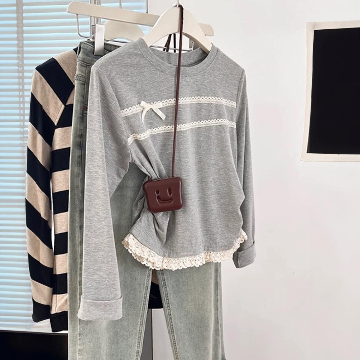 

Casual Style Lace Long-sleeved Bottoming Shirt T-shirt Women s Clothing 2025 Autumn and Winter Amazon Independent Site S сірий