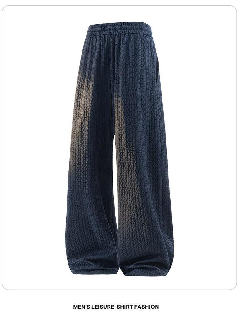 Men's Summer Loose Wide-Leg Textured Drawstring Pants