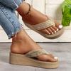 Fashion Straw Rope Weave Wedge Flip Flops Women Lightweight Thick Bottom Beach Slippers Woman 2025 Summer Clip Toe Platform Sandals