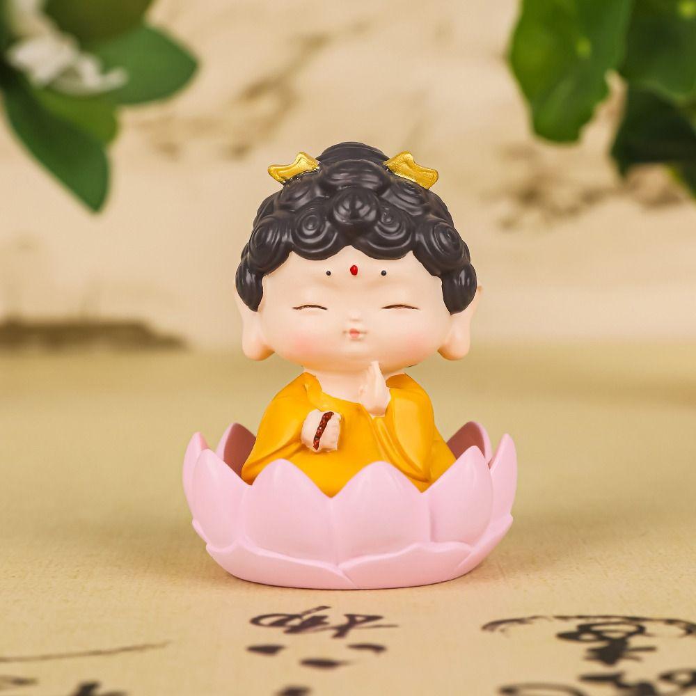 Cute Mini Buddha Guanyin Statues Resin Craft Delicate Cartoon Buddha Figures DIY Chinese Style Buddha Ornaments Office Bookshelf
