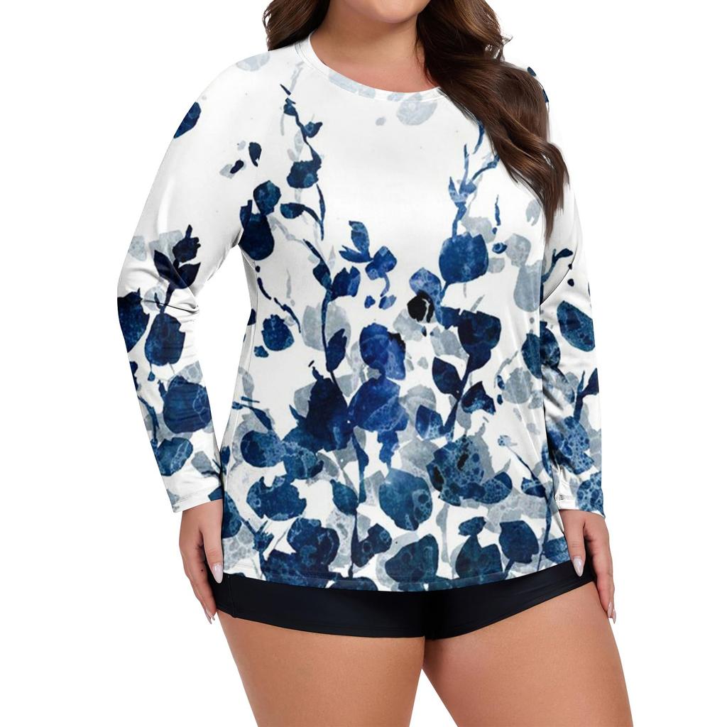 Women's Printed Large Size Long Sleeve Swimsuit Sun Jacket Quick Dry Hiking Top
