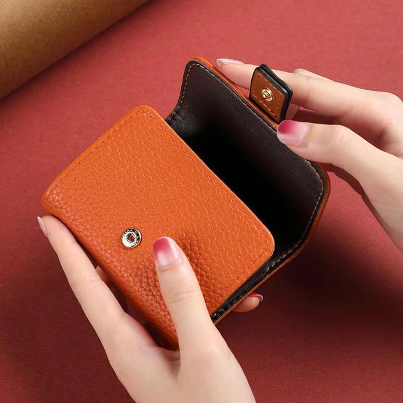 Pebbled PU Leather Card Holder Secure Buckle Closure Multiple Slots Soft Lightweight Pocket Wallet for Casual Daily Use