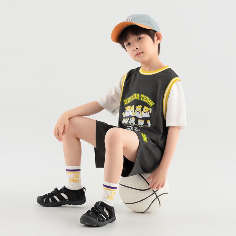 Boys  Faux Two-Piece Bear Print Mesh Sportswear Set 160