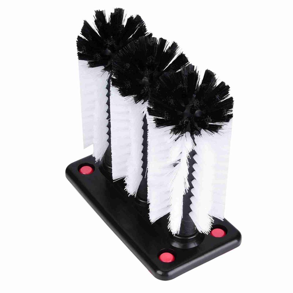Flexible 3-Head Cup Washer Brush Black Detachable Head Glass Washer Compact Structure Round Base Cup Cleaner Daily Household Use