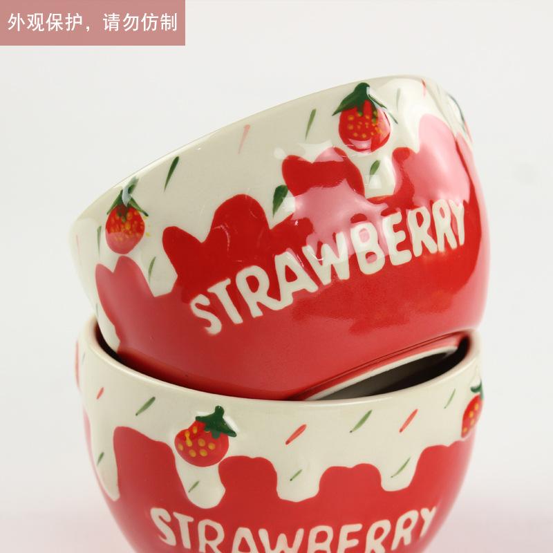 Ceramic tableware salad bowl cute strawberry yogurt bowl dessert fruit Christmas cake bowl home ceramic