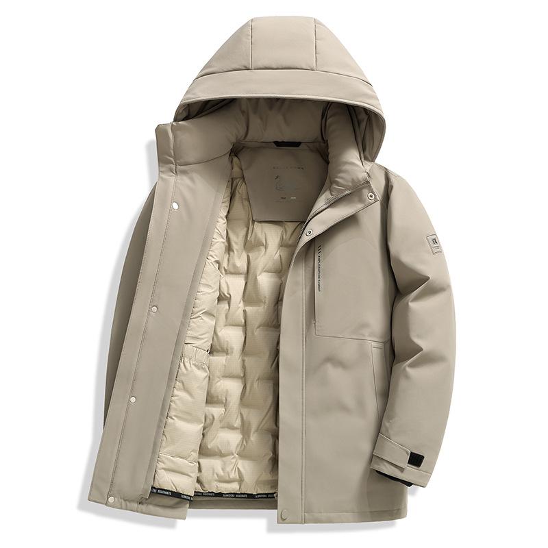 Herren Mittellange Kapuzenjacke aus Gänsedaunen - Neuer Stil, Verdickt, Abnehmbar, Warme Winter Business Casual Oberbekleidung